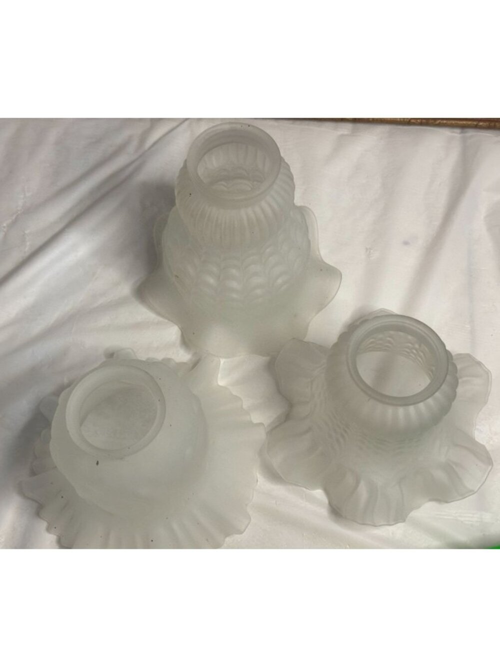 Lot 3 Frosted Glass Lamp Sconces Globes Ruffled Ribbed Bell Tulip Light Lamp Fan